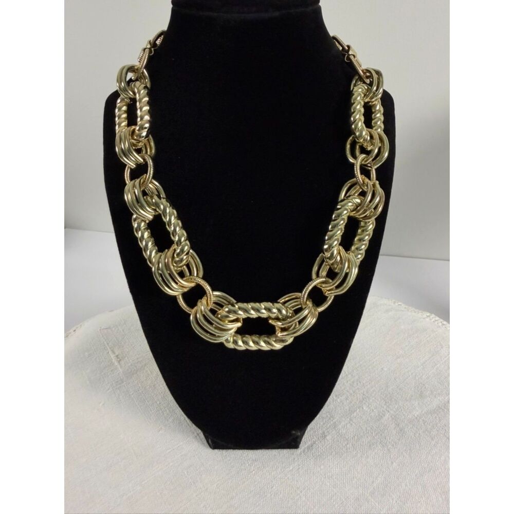 Vintage Robert Rose Gold Chunky Chain Statement Necklace Ribbed Links Retro Y2K - Picture 2 of 7